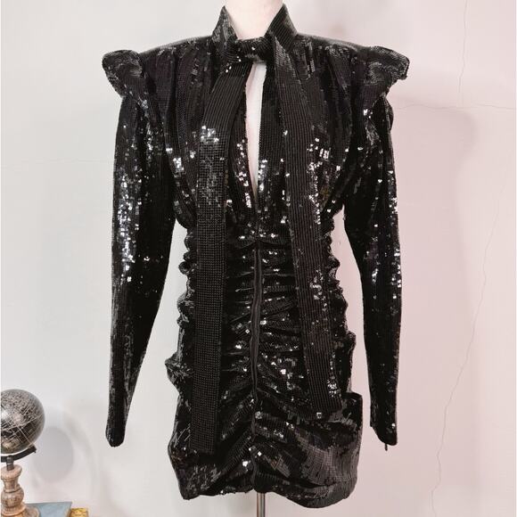 Saint Laurent Ruched Sequin Mini Dress Black Size 40F NWT $5,490 Rare Retro Glam - Picture 1 of 15